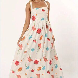 Long Flower Pattern Tie Back Summer Cami Dress